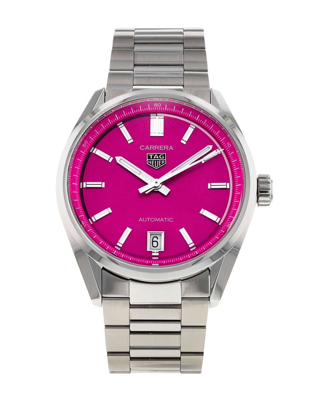LaEokHgswQNDfpu_0df57915-dcdf-43ce-8129-c780b37808a0.jpg TAG Heuer Carrera Date Automatic Pink Dial Stainless Steel Ladies Watch - Image 1