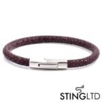 Purple Stingray Leather Stainless Steel Bracelet