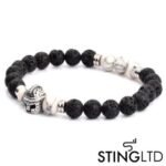 Lava Rock and Howlite Barbute Helmet Stainless Steel Charm Beaded Bracelet