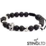 Lava Rock Barmute Helmet Stainless Steel Charm Beaded Macrame Bracelet