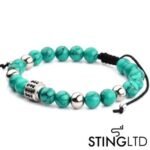 Turquoise Bead with Black Crystal Detail Stainless Steel Charm Beaded Macrame  Bracelet