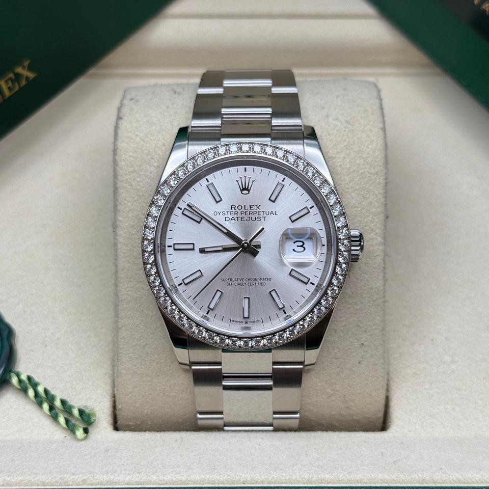 Rolex Datejust 36 Silver Index Dial Stainless Steel Diamond Bezel Oyster Bracelet