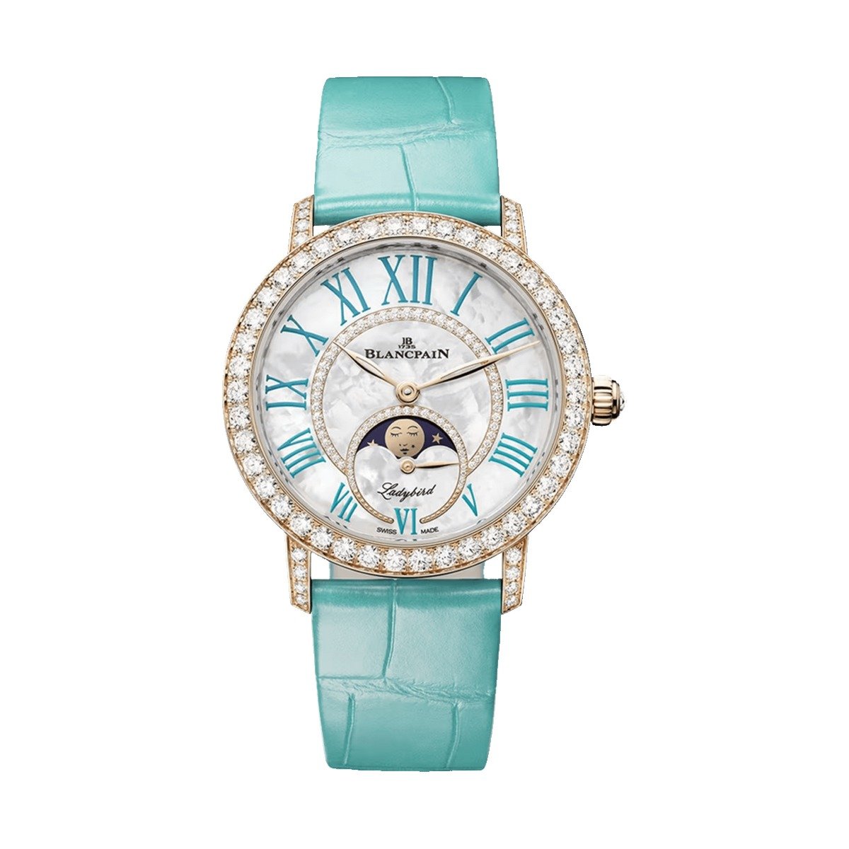 Blancpain Ladybird Colors Phases de Lune Red Gold Turquoise Alligator 3662A 2954 55B