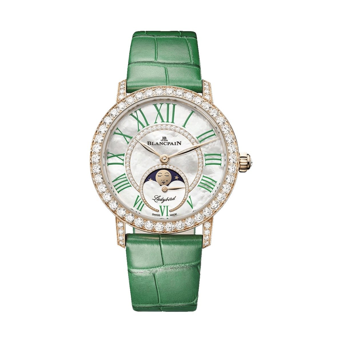 Blancpain Ladybird Colors Phases de Lune Red Gold Green Alligator 3662B 2954 55B