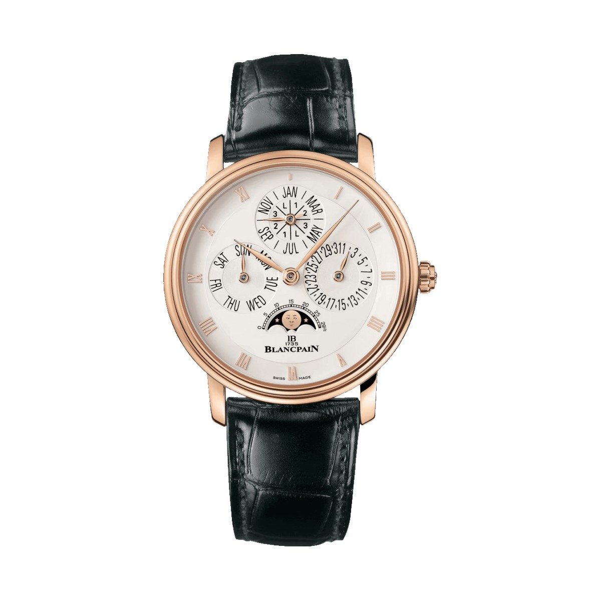 Blancpain Villeret Quantieme Perpetuel Red Gold Black Alligator 6057 3642 55A