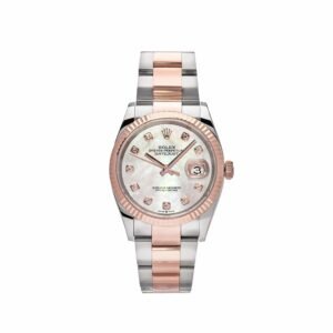 Rolex Datejust 36 126231 Rose Gold Stainless Steel White Mother of Pearl Diamond Dial Fluted Oyster