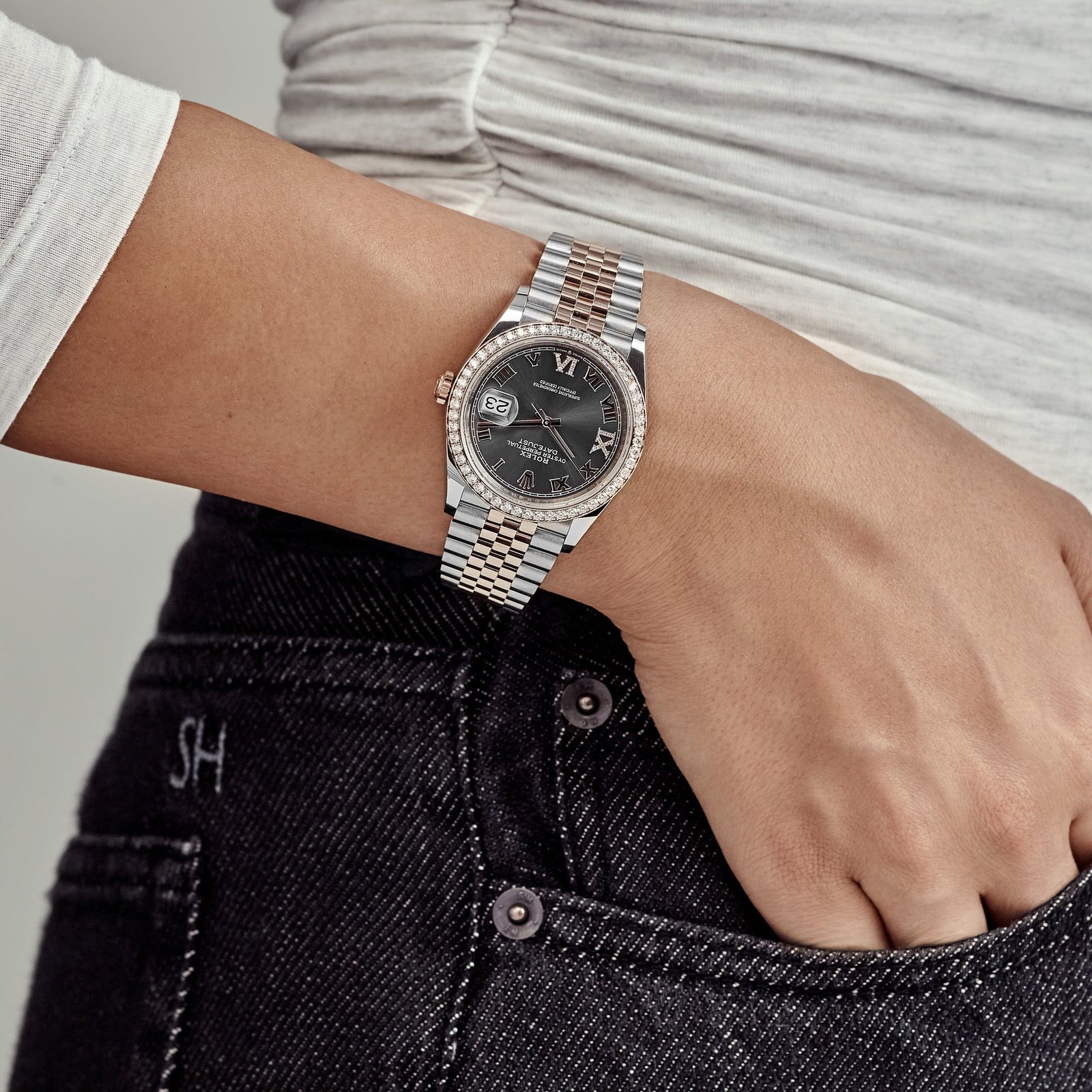 Rolex Datejust 126281RBR Rose Gold Stainless Steel Slate Diamond Dial Diamond Bezel Jubilee (2025) - Image 2
