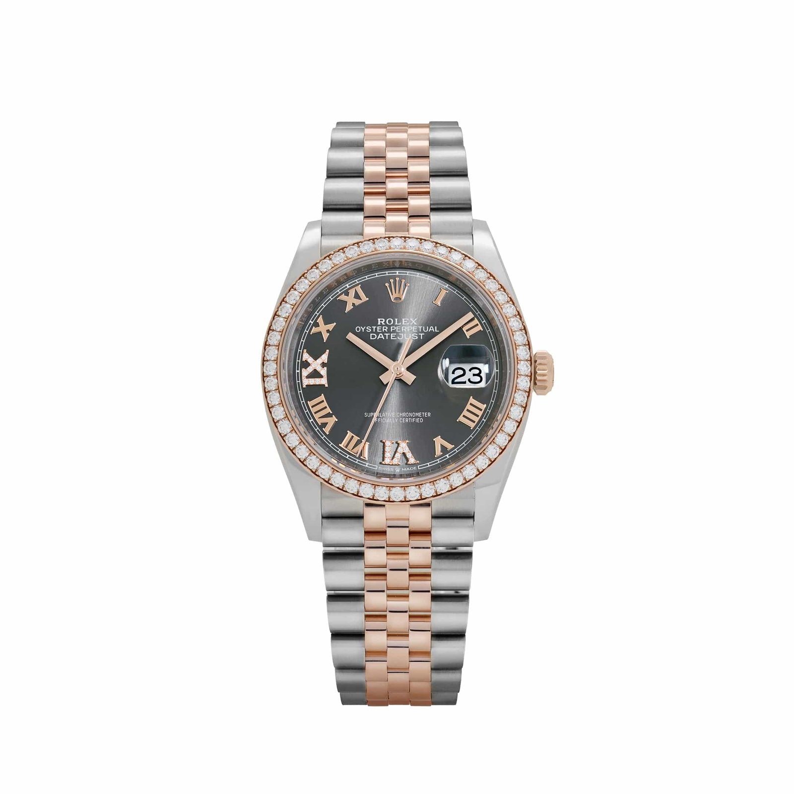 Rolex Datejust 126281RBR Rose Gold Stainless Steel Slate Diamond Dial Diamond Bezel Jubilee (2025)