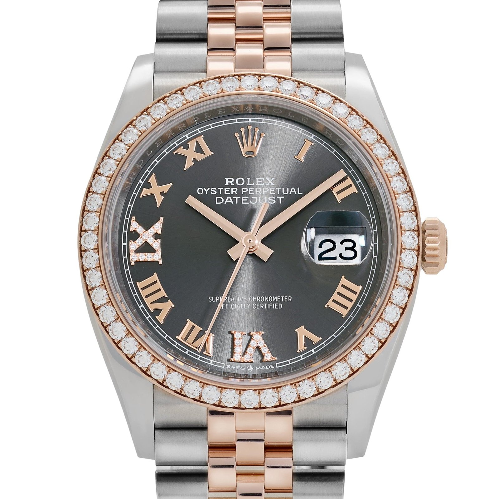 Rolex Datejust 126281RBR Rose Gold Stainless Steel Slate Diamond Dial Diamond Bezel Jubilee (2025) - Image 4