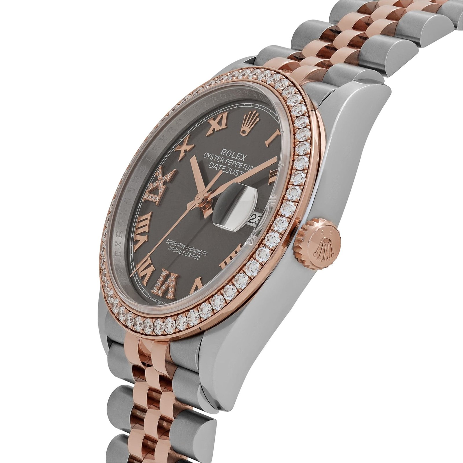 Rolex Datejust 126281RBR Rose Gold Stainless Steel Slate Diamond Dial Diamond Bezel Jubilee (2025) - Image 6