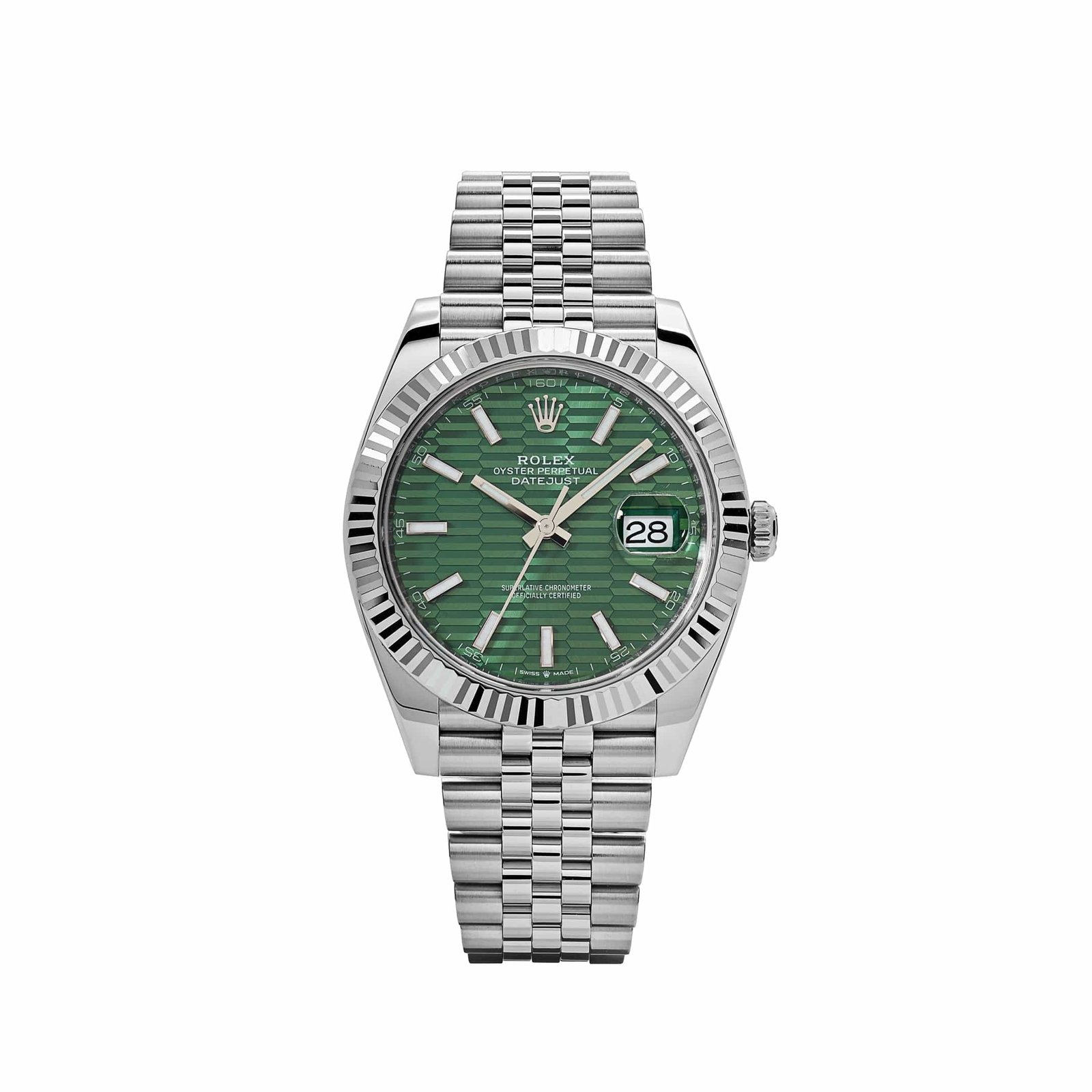 Rolex Datejust 41 126334 Stainless Steel Green Motif Dial Jubilee
