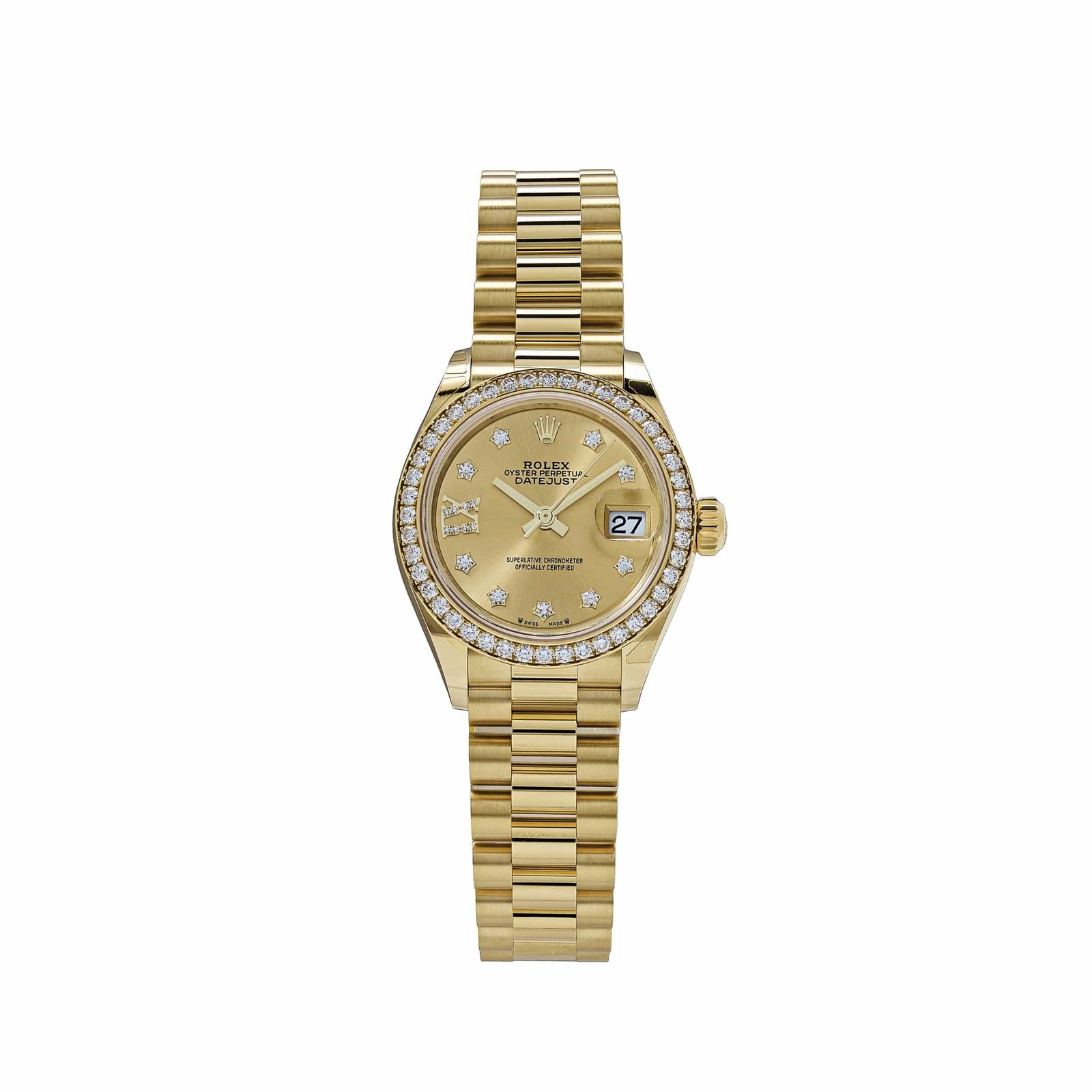 Rolex Datejust 28 279138RBR 'Ladies' Yellow Gold Champagne Diamond Dial President (2025)