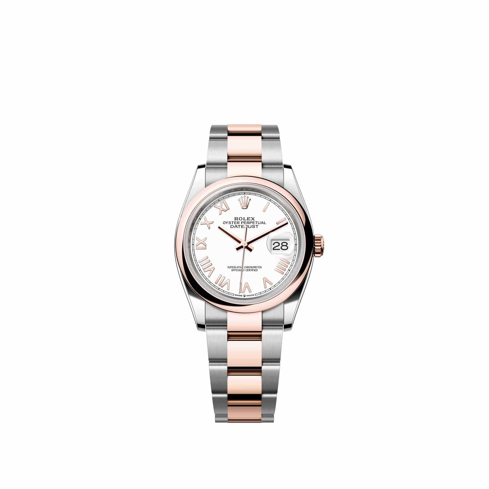 Rolex Datejust 36 126201 Rose Gold Stainless Steel White Roman Dial Oyster (2026)