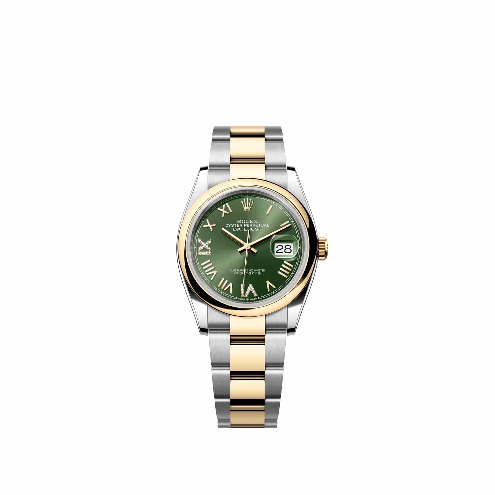 Rolex Datejust 36 126203 Yellow Gold Stainless Steel Olive Green Diamond Roman Dial Oyster (2026)