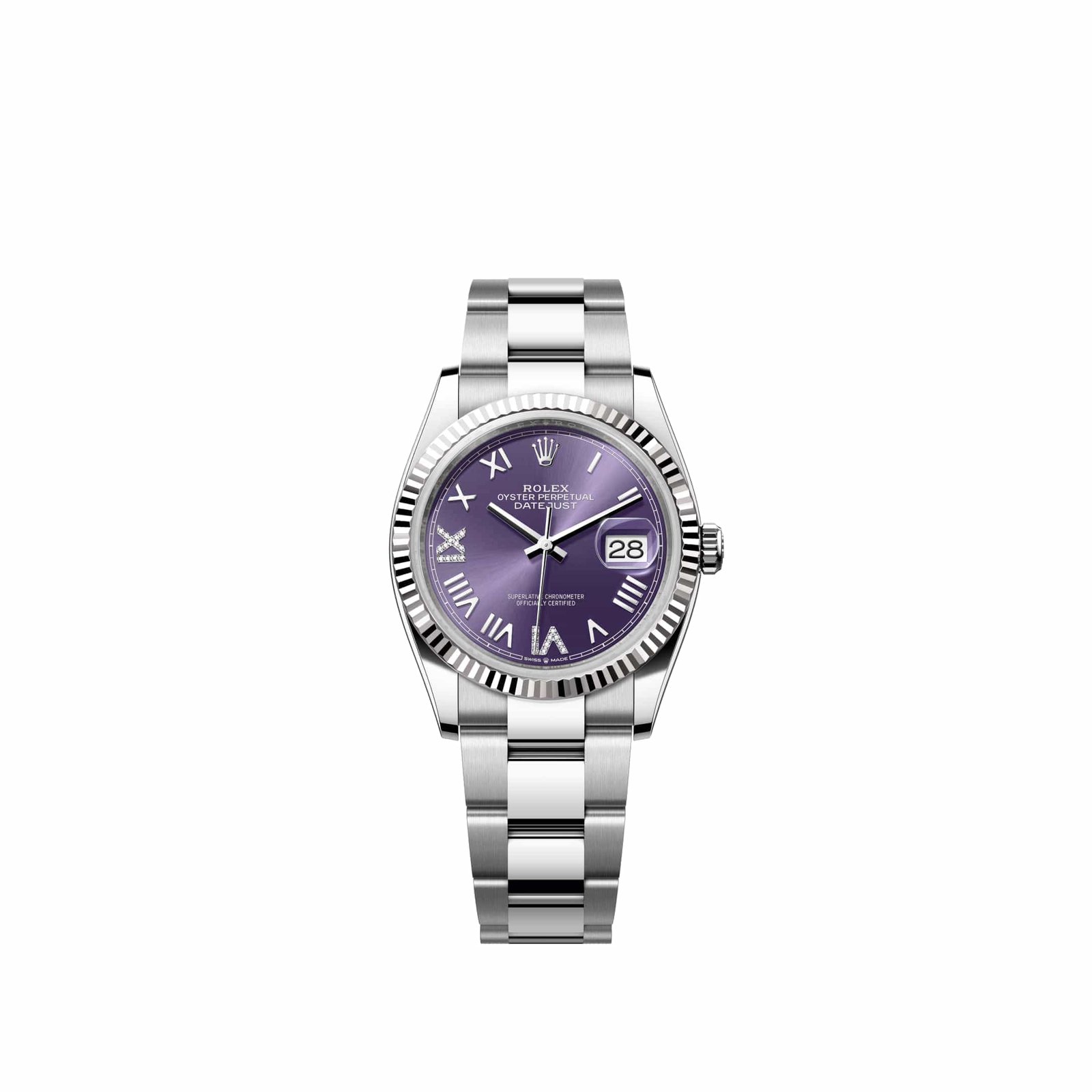Rolex Datejust 36 126234 Stainless Steel Aubergine Diamond Roman Dial Oyster (2026)