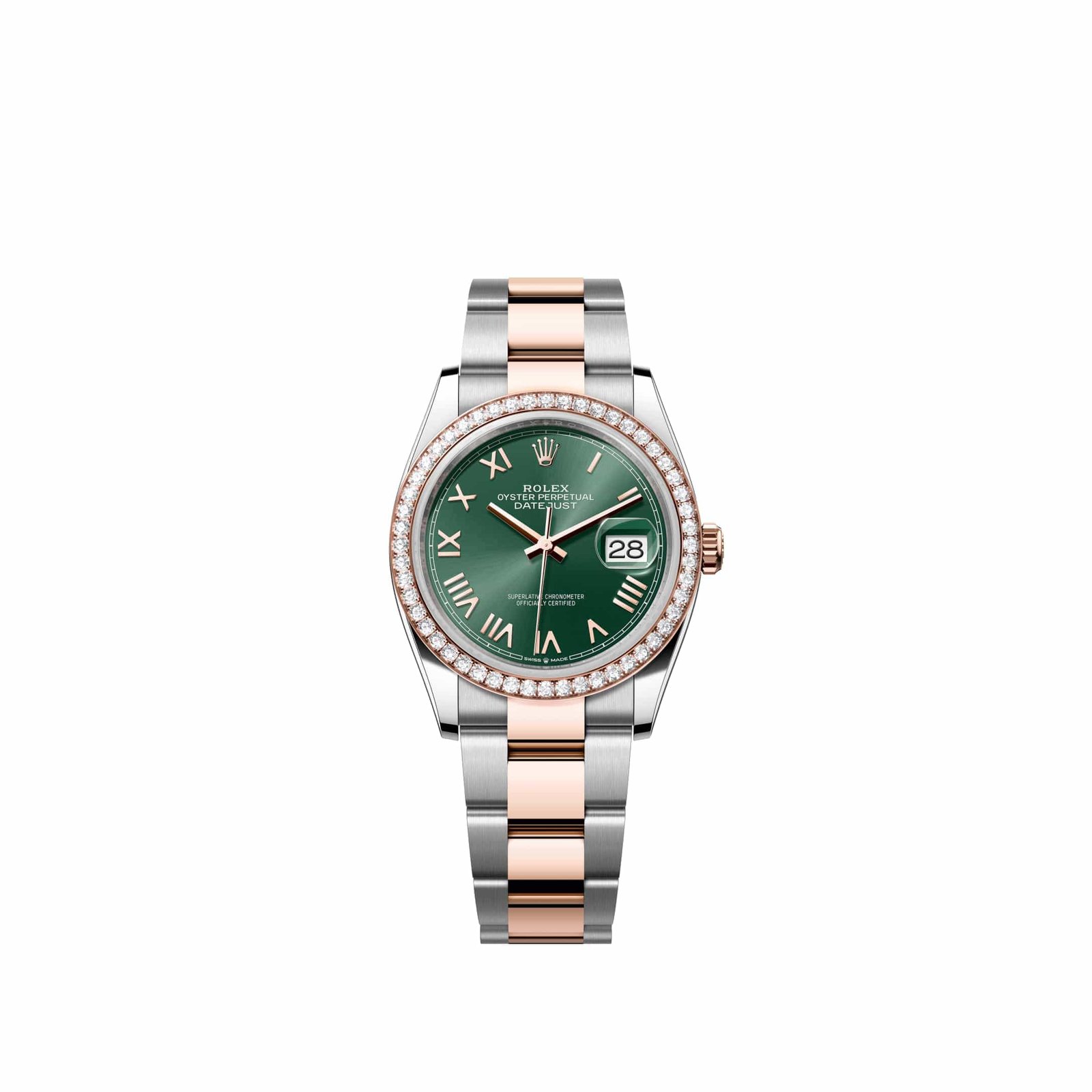 Rolex Datejust 36 126281RBR Rose Gold Stainless Steel Mint Green Roman Dial Oyster Diamond Bezel (2026)