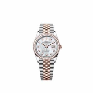 Rolex Datejust 36 126281RBR Rose Gold Stainless Steel White Mother of Pearl Diamond Dial Jubilee Diamond Bezel (2026)