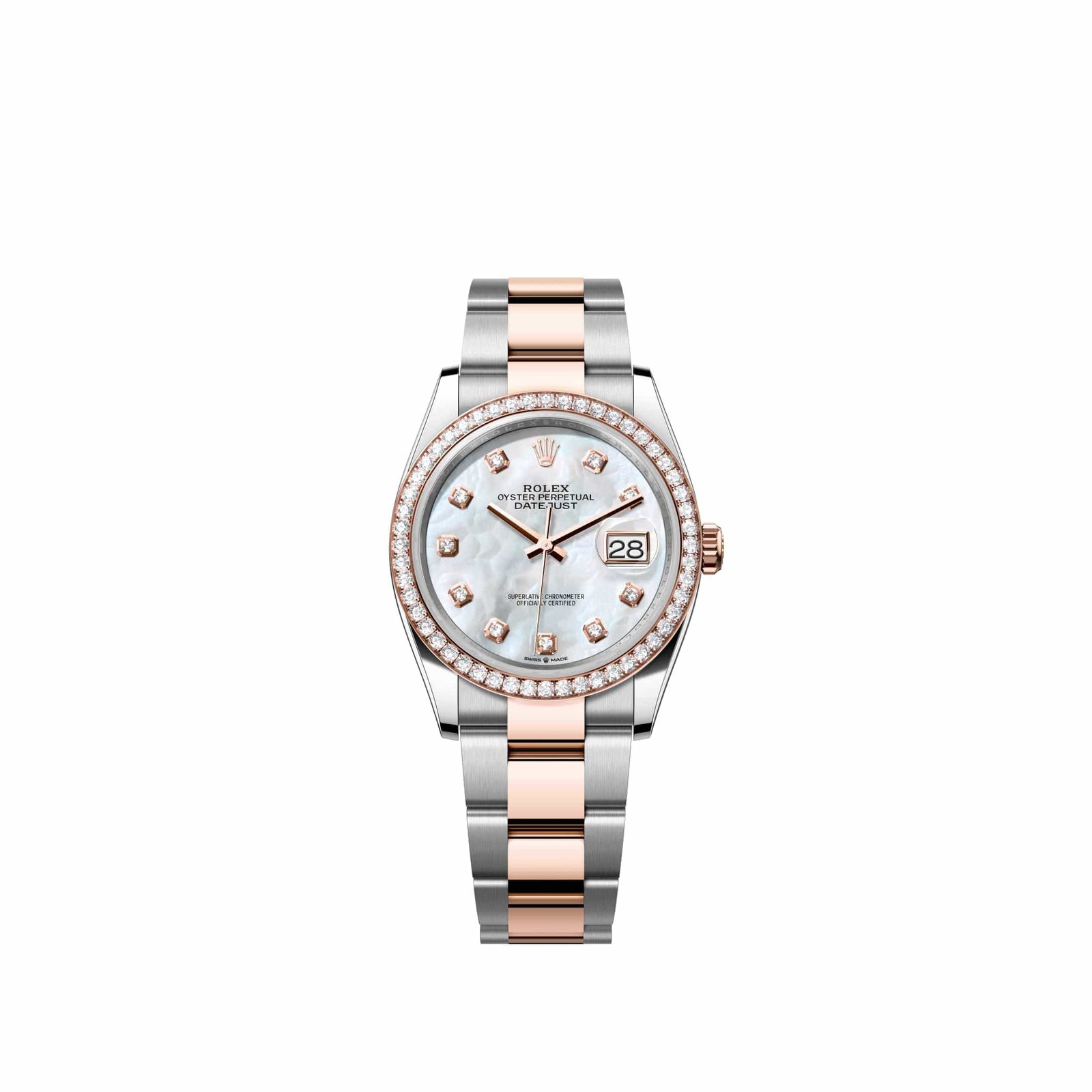 Rolex Datejust 36 126281RBR Rose Gold Stainless Steel White Mother of Pearl Diamond Dial Oyster Diamond Bezel (2026)