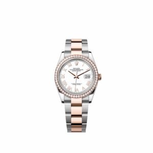 Rolex Datejust 36 126281RBR Rose Gold Stainless Steel White Roman Dial Oyster Diamond Bezel (2026)