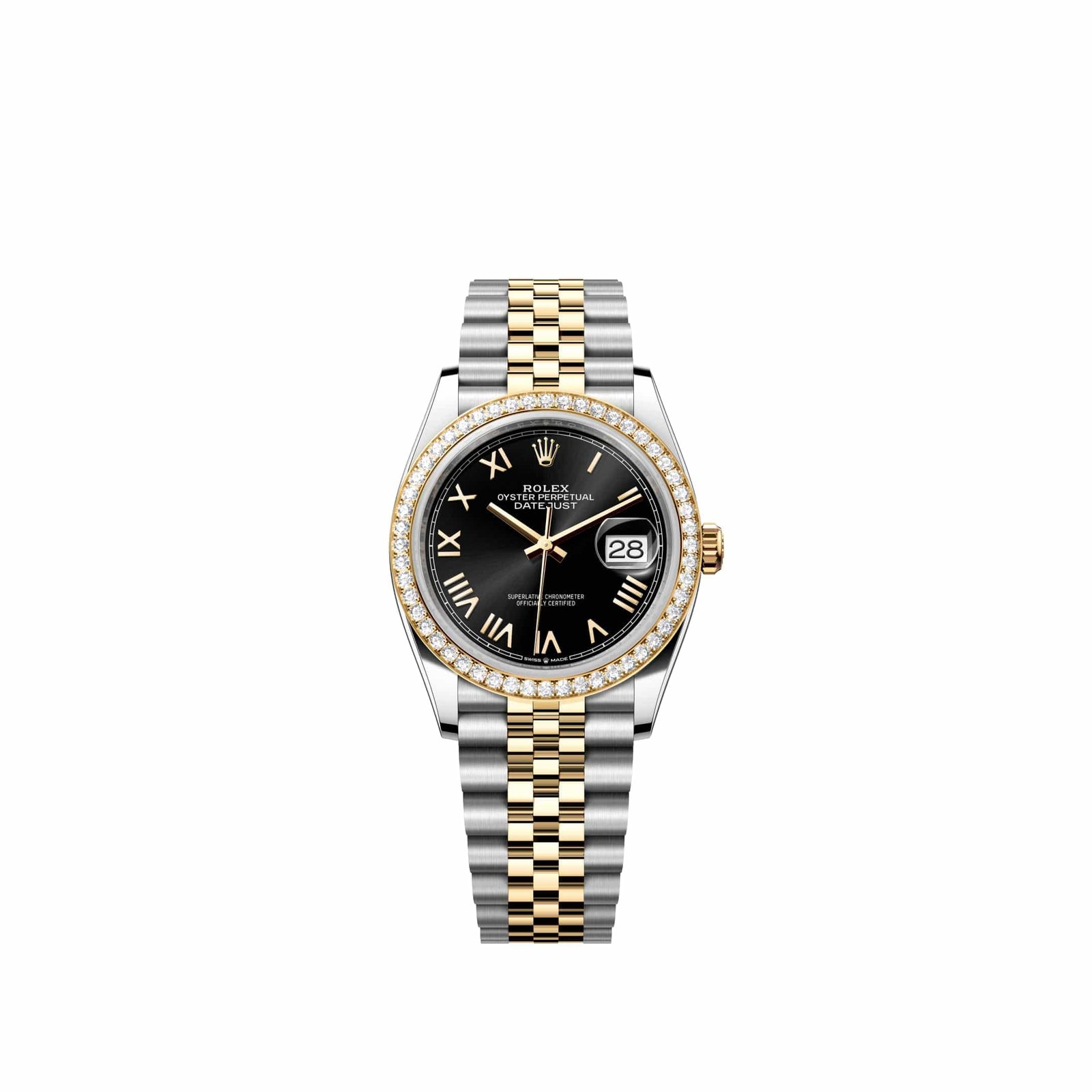 Rolex Datejust 36 126283RBR Yellow Gold Stainless Steel Black Roman Dial Jubilee Diamond Bezel (2026)