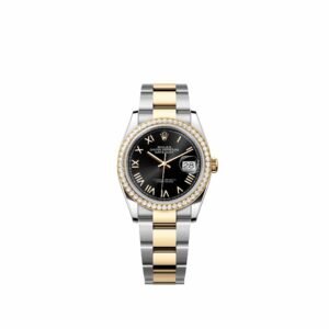 Rolex Datejust 36 126283RBR Yellow Gold Stainless Steel Black Roman Dial Oyster Diamond Bezel (2026)