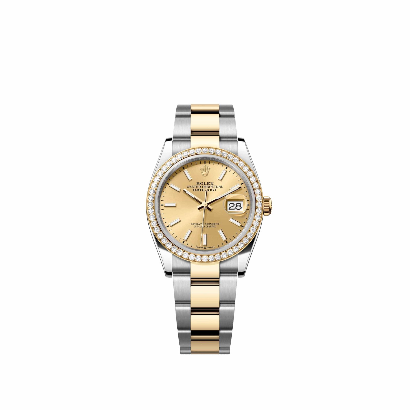 Rolex Datejust 36 126283RBR Yellow Gold Stainless Steel Champagne Dial Oyster Diamond Bezel (2026)