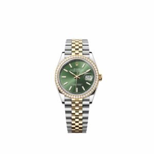 Rolex Datejust 36 126283RBR Yellow Gold Stainless Steel Olive Green Dial Jubilee Diamond Bezel (2026)