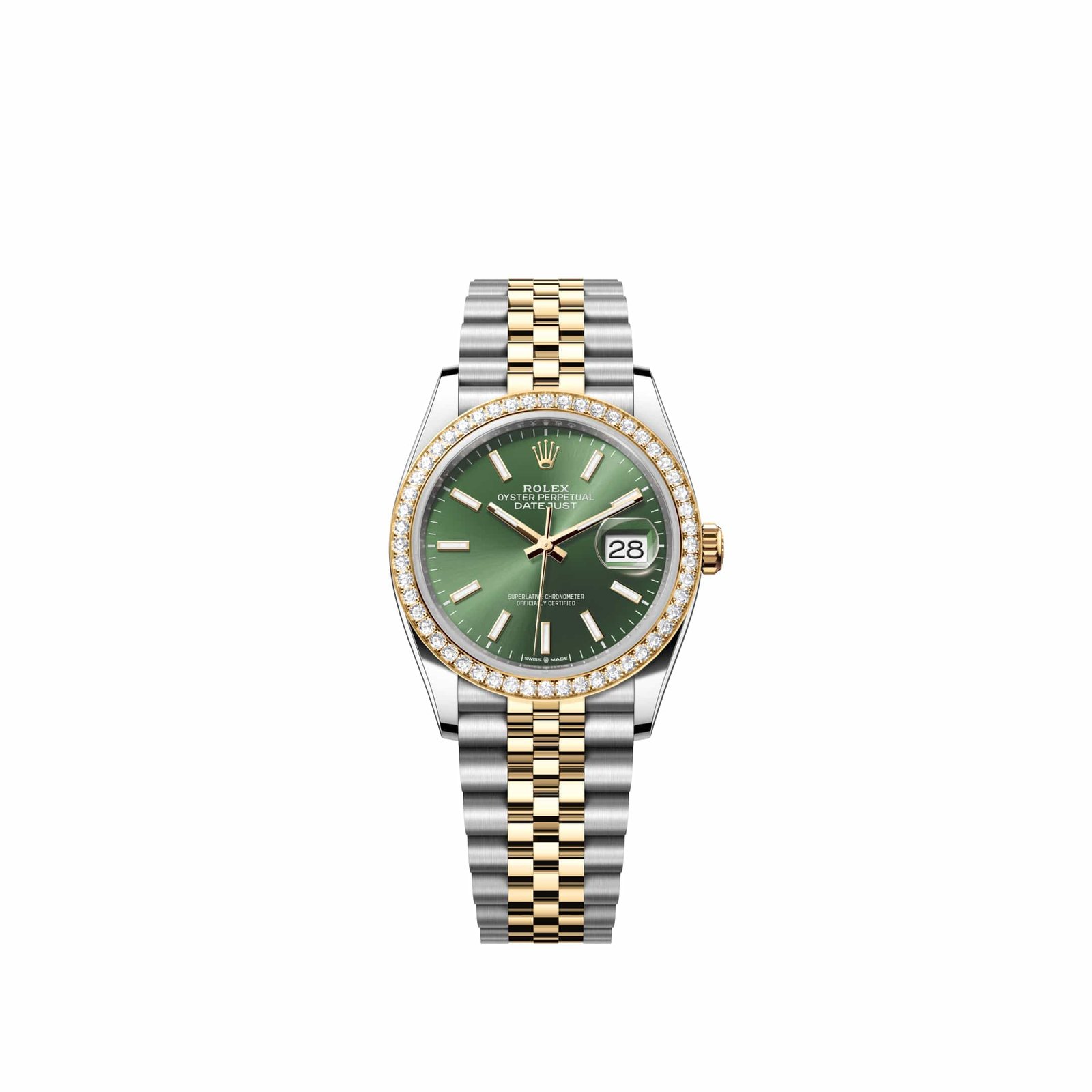 Rolex Datejust 36 126283RBR Yellow Gold Stainless Steel Olive Green Dial Jubilee Diamond Bezel (2026)
