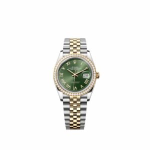 Rolex Datejust 36 126283RBR Yellow Gold Stainless Steel Olive Green Roman Dial Jubilee Diamond Bezel (2026)