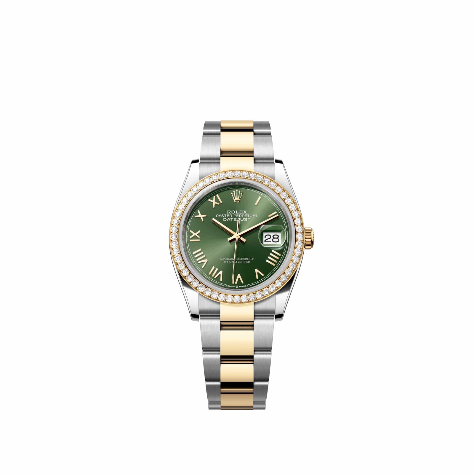 Rolex Datejust 36 126283RBR Yellow Gold Stainless Steel Olive Green Roman Dial Oyster Diamond Bezel (2026)