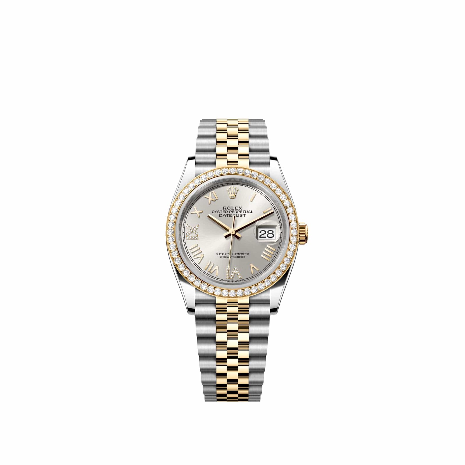 Rolex Datejust 36 126283RBR Yellow Gold Stainless Steel Silver Diamond Roman Dial Jubilee Diamond Bezel (2026)