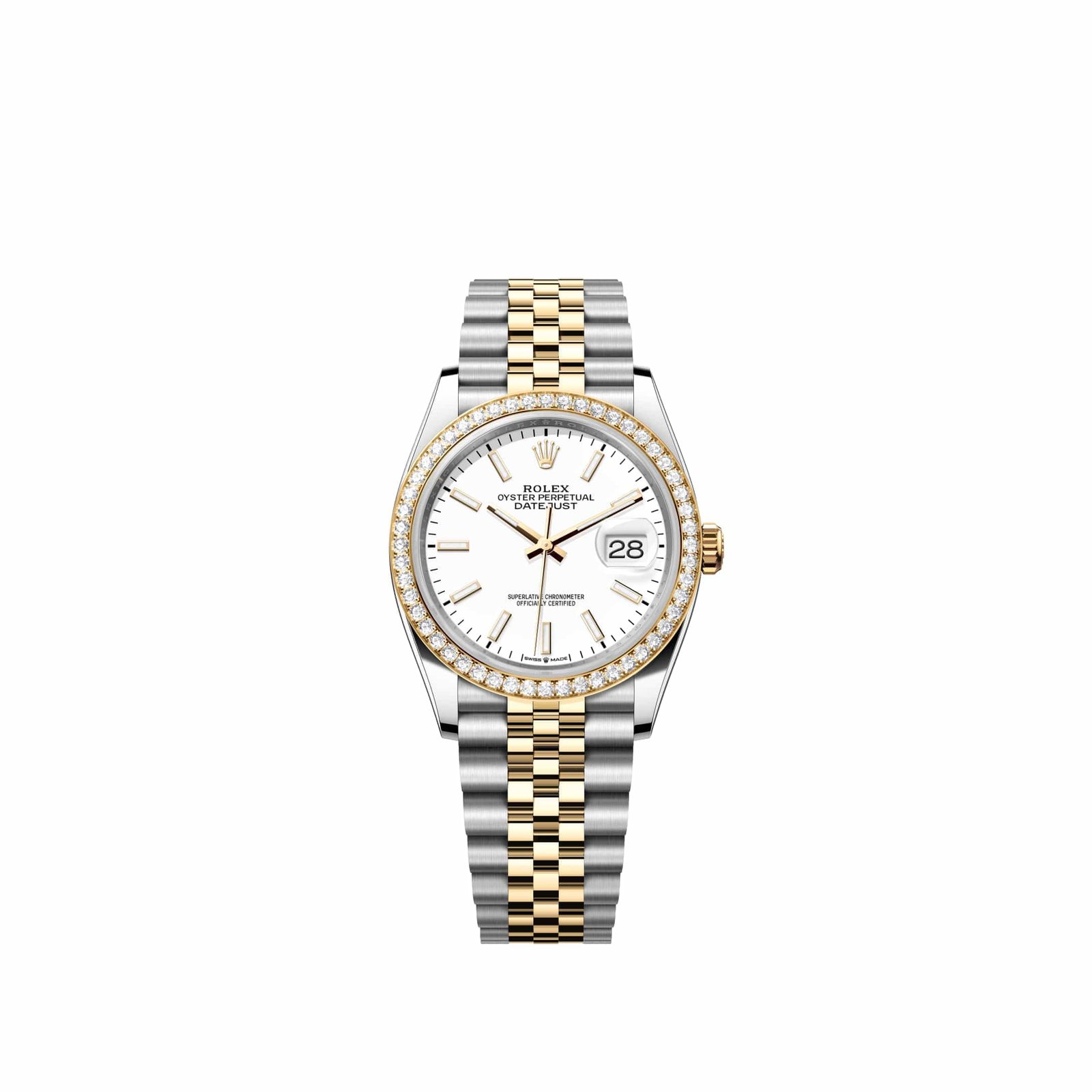Rolex Datejust 36 126283RBR Yellow Gold Stainless Steel White Dial Jubilee Diamond Bezel (2026)