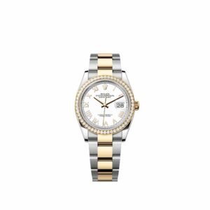 Rolex Datejust 36 126283RBR Yellow Gold Stainless Steel White Roman Dial Oyster Diamond Bezel (2026)
