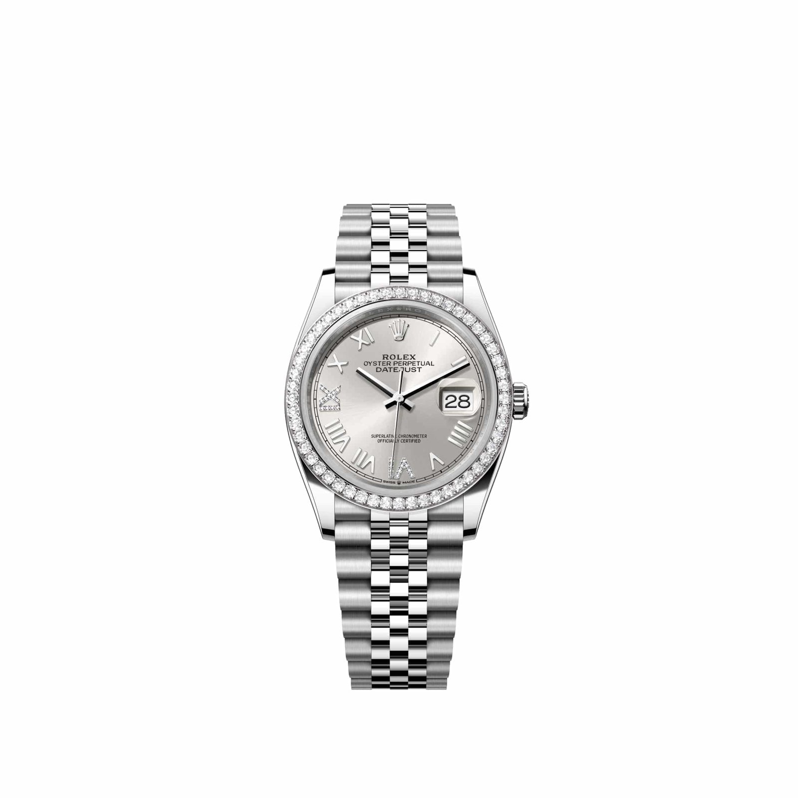 Rolex Datejust 36 126284RBR Stainless Steel Silver Diamond Roman Dial Jubilee Diamond Bezel (2026)