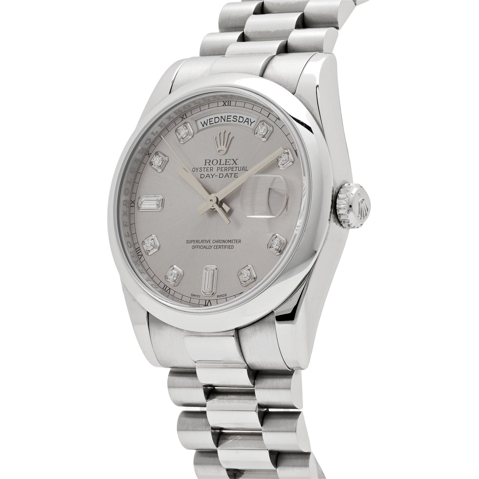 Rolex Day-Date 36 118206 Platinum Silver Diamond Dial - Image 3