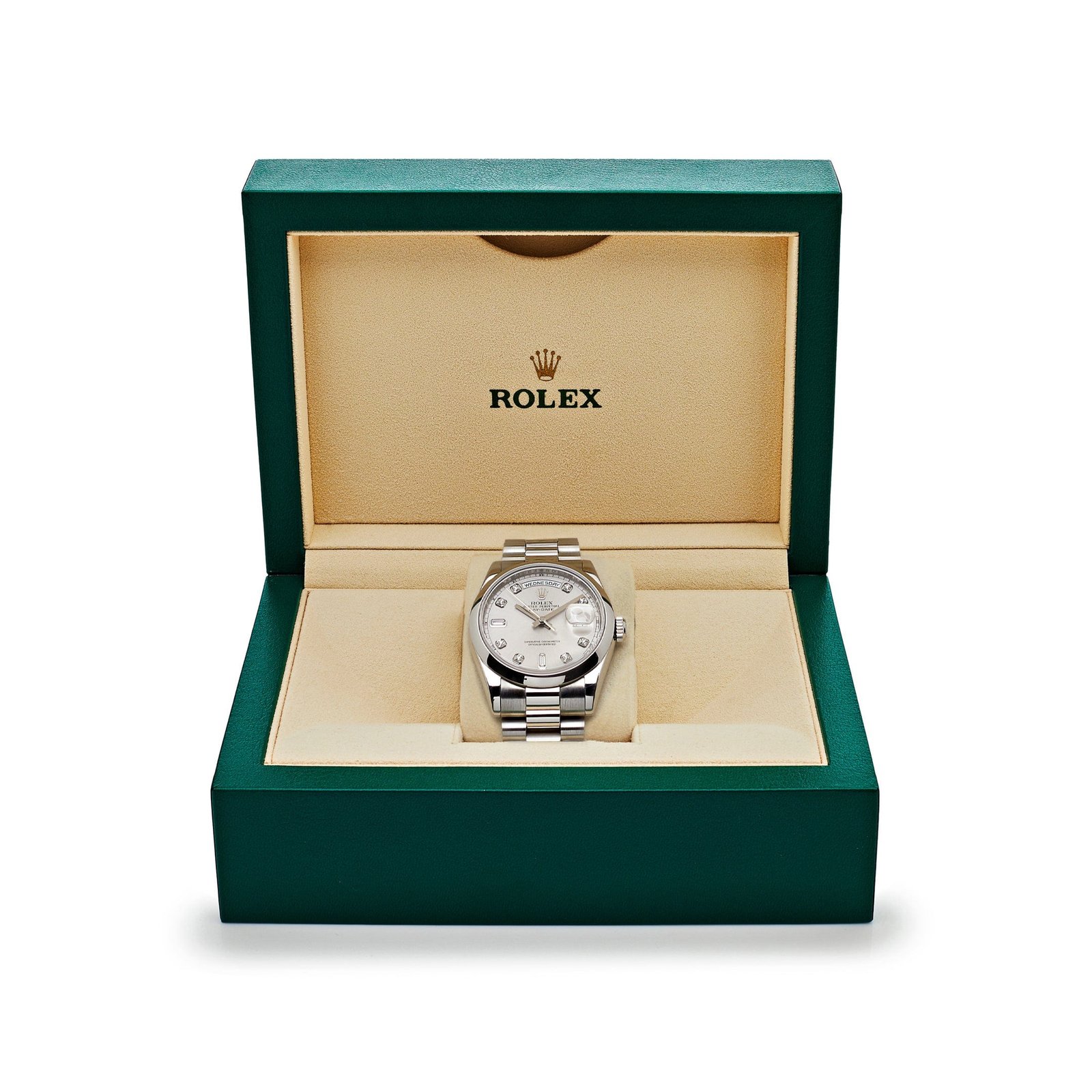 Rolex Day-Date 36 118206 Platinum Silver Diamond Dial - Image 7