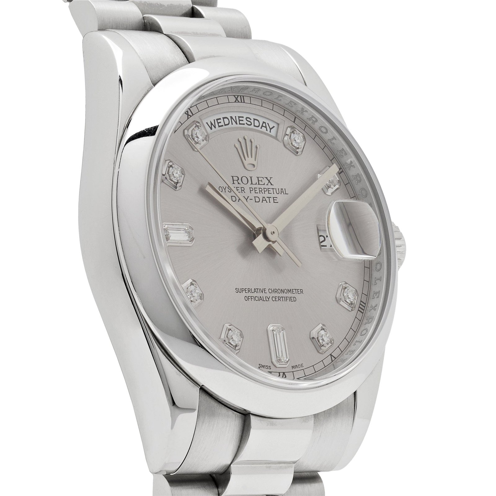 Rolex Day-Date 36 118206 Platinum Silver Diamond Dial - Image 5