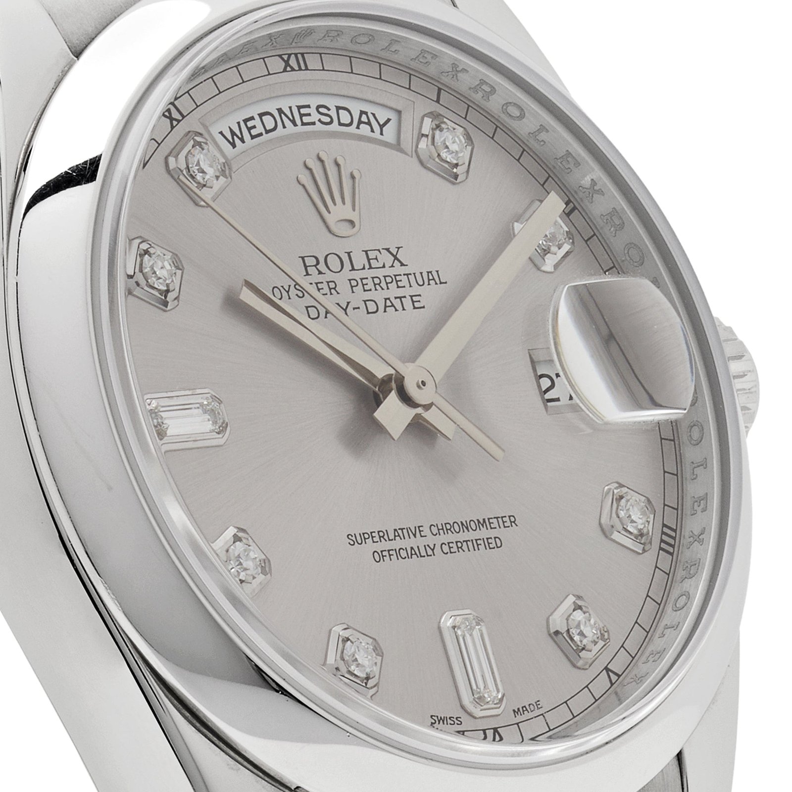 Rolex Day-Date 36 118206 Platinum Silver Diamond Dial - Image 4