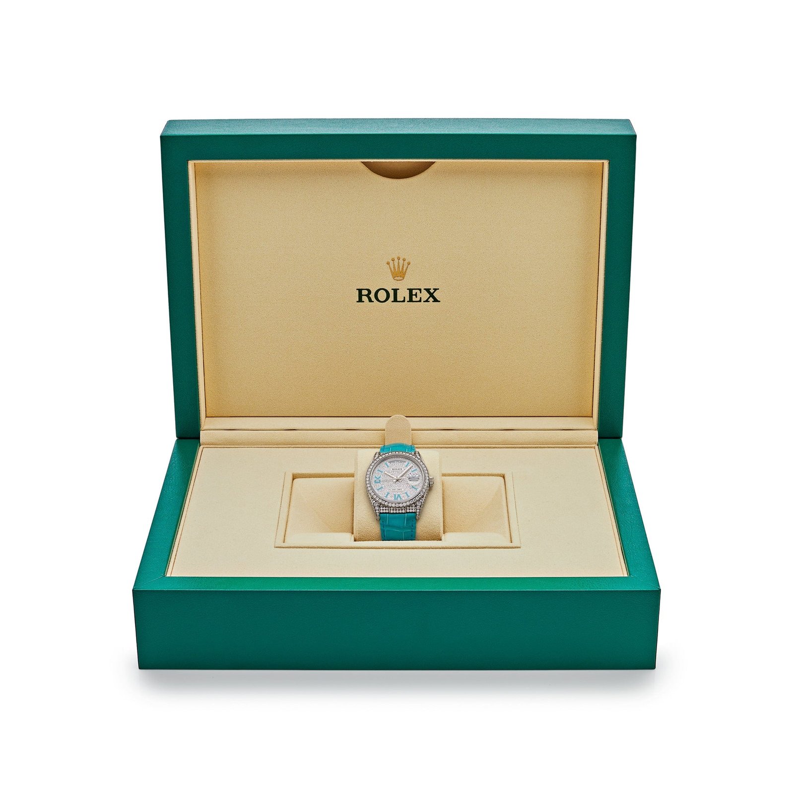 Rolex Day-Date 36 128159RBR White Gold Diamond Roman Dial - Image 7
