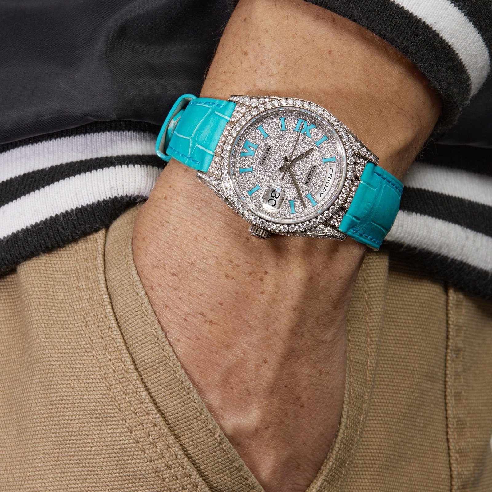 Rolex Day-Date 36 128159RBR White Gold Diamond Roman Dial - Image 3
