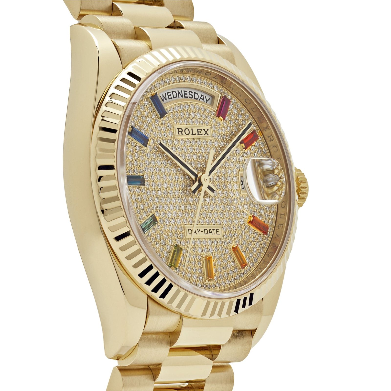 Rolex Day-Date 36 128238 Yellow Gold Diamond-Paved Rainbow Dial - Image 4