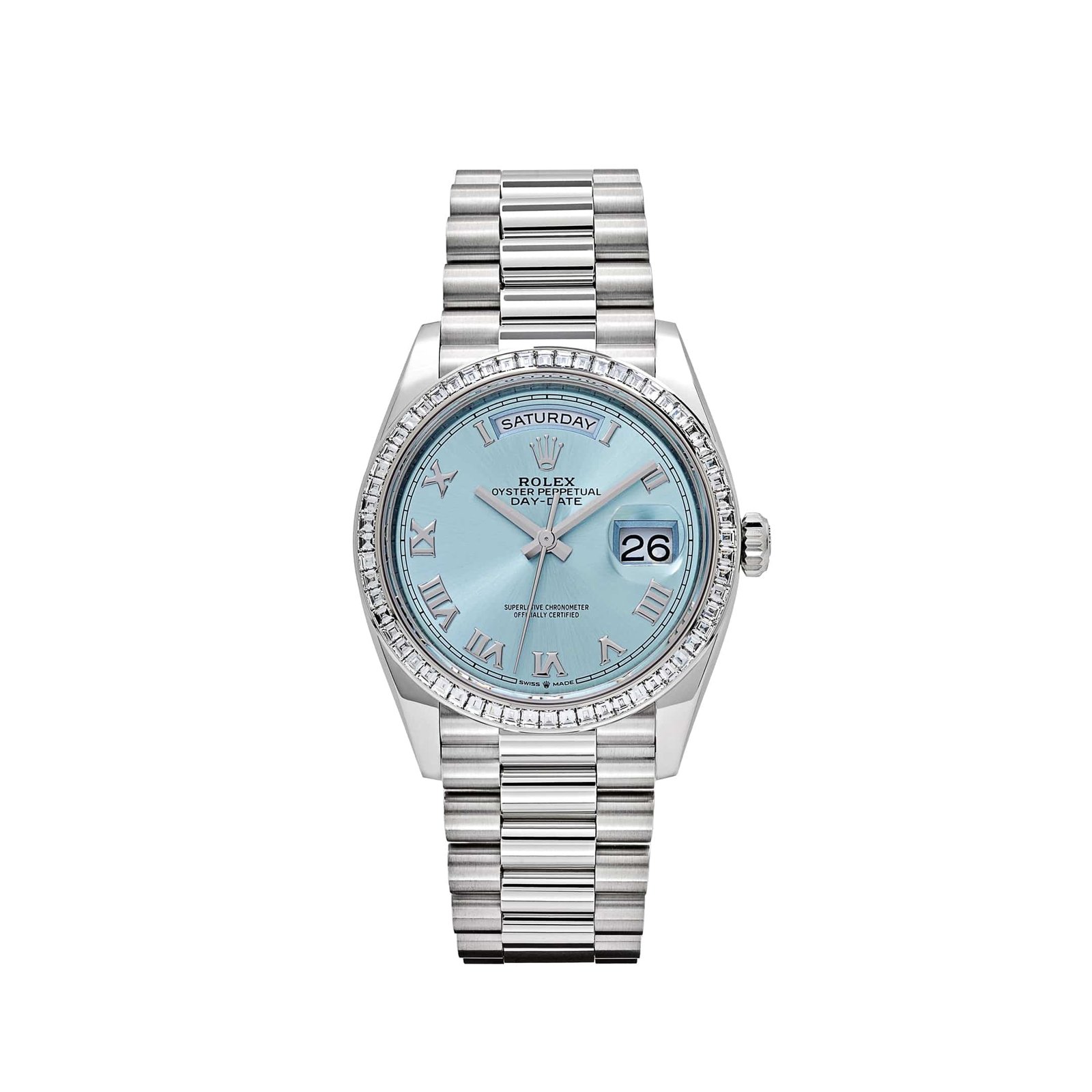 Rolex Day-Date 36 128396TBR Platinum Ice Blue Dial Diamond Bezel (2024)