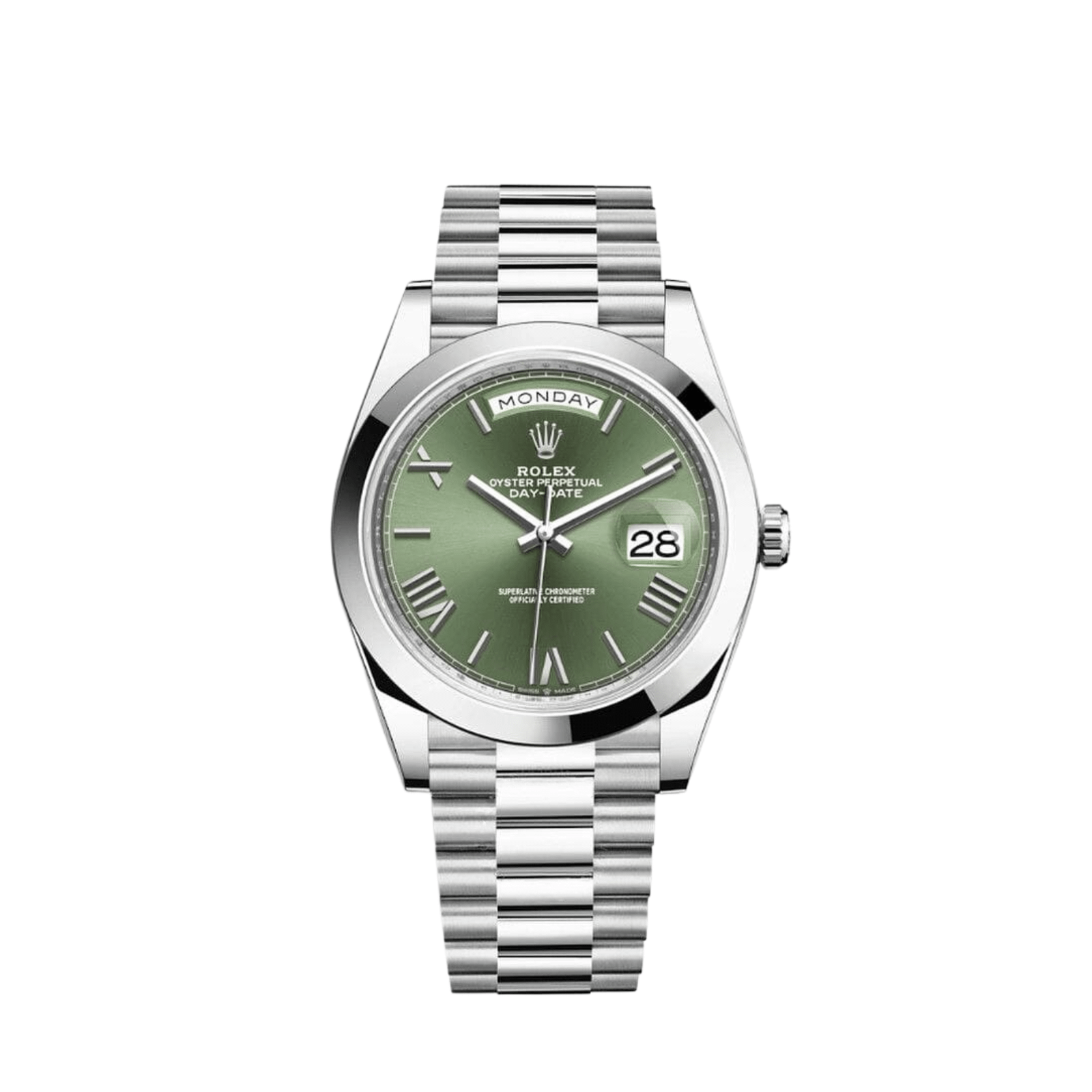 Rolex Day-Date 40 228206 Platinum President Olive Green Dial