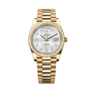 Rolex Day-Date 40 228348RBR Yellow Gold White Mother of Pearl Diamond Dial Diamond Bezel President