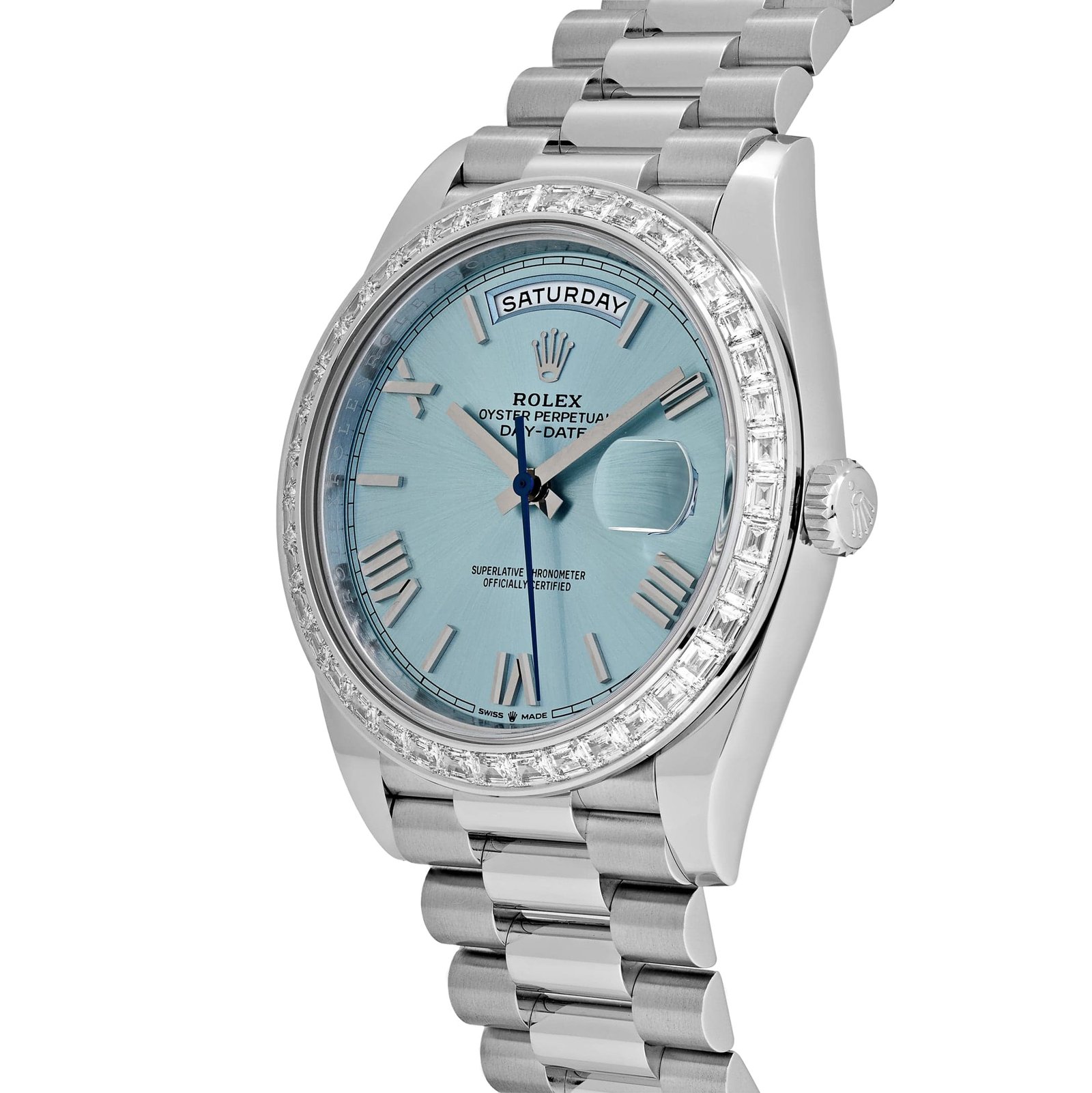 Rolex Day-Date 40 228396TBR Platinum Ice Blue Roman Dial Diamond Bezel - Image 3