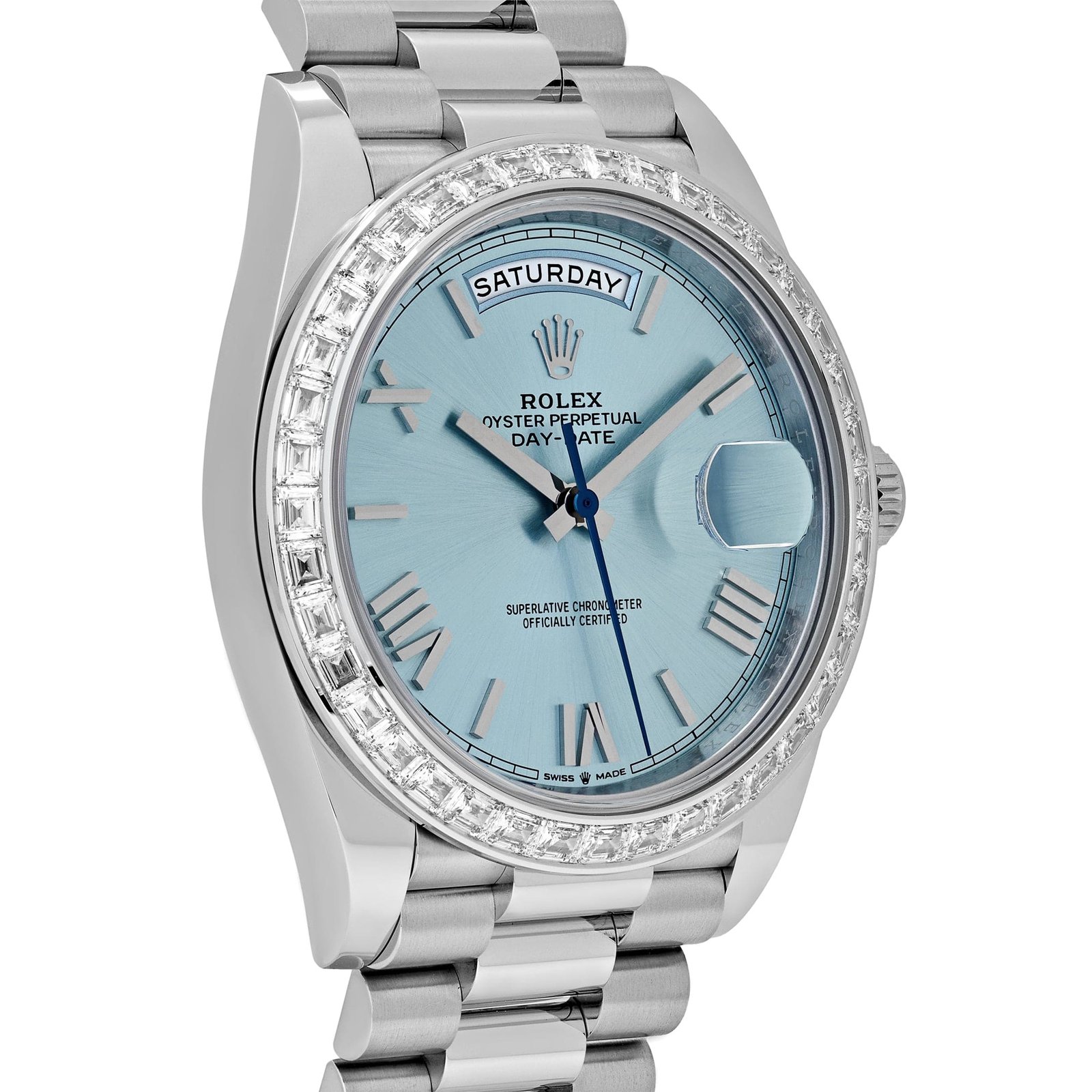 Rolex Day-Date 40 228396TBR Platinum Ice Blue Roman Dial Diamond Bezel - Image 4