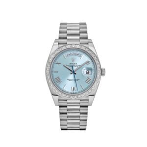 Rolex Day-Date 40 228396TBR Platinum Ice Blue Roman Dial Diamond Bezel