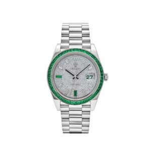 Rolex Day-Date 40 228396TEM Platinum Diamond Dial Emerald Bezel