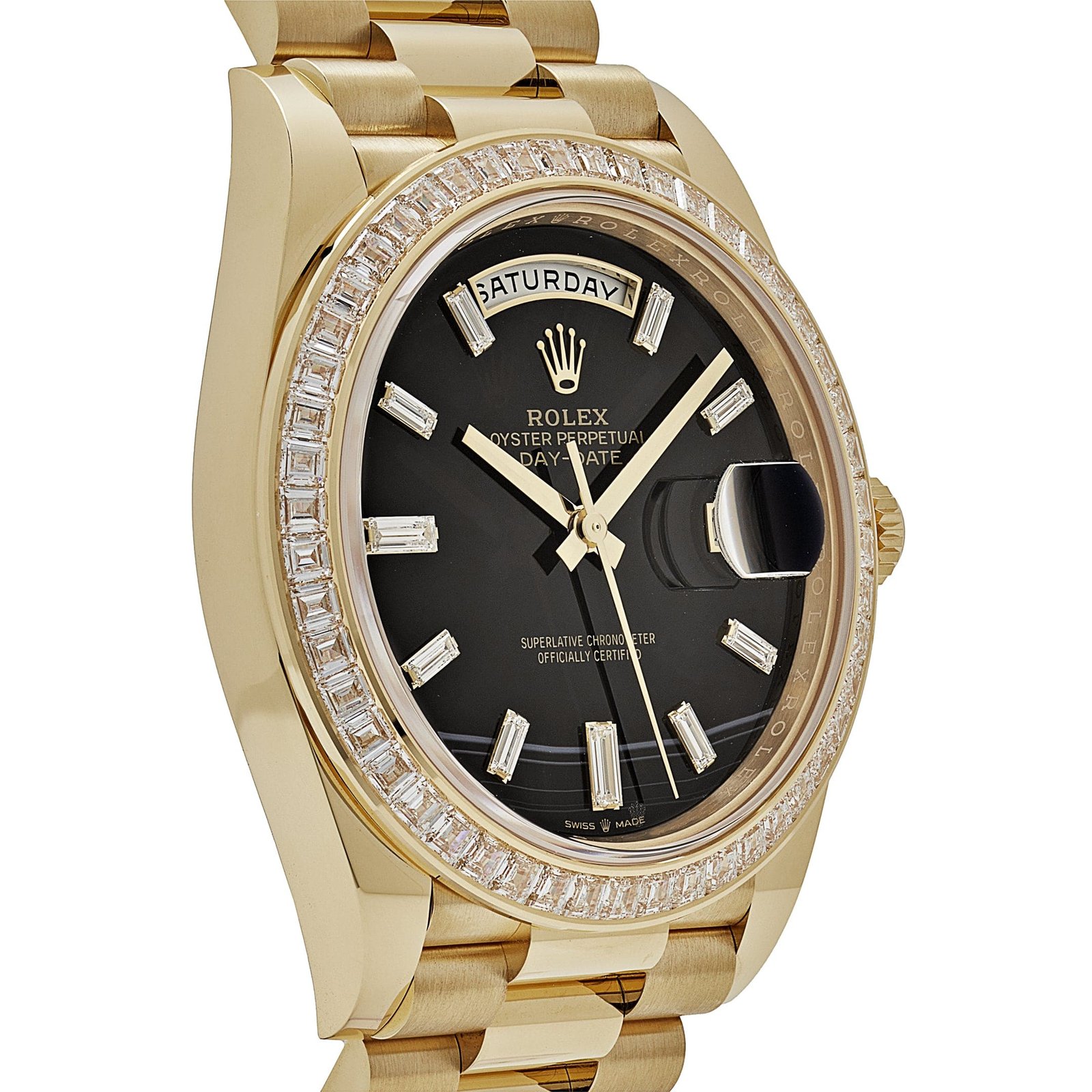 Rolex Day-Date 40 228398TBR Yellow Gold Onyx Baguette Diamond Dial Baguette Bezel - Image 4