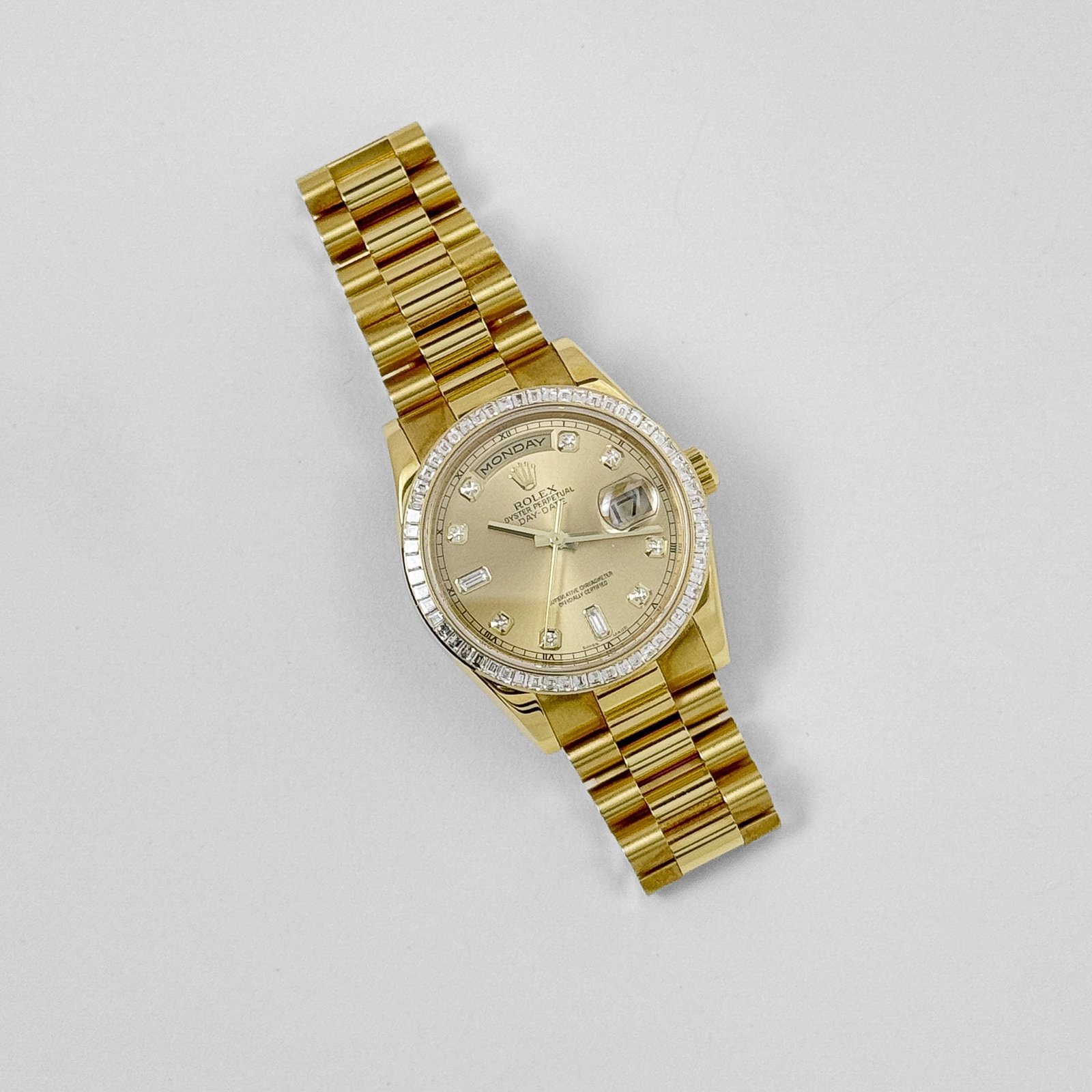 Rolex Day-Date 36 118398BR Yellow Gold Diamond Bezel Champagne Diamond Dial - Image 4